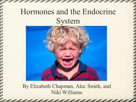 Hormones and the Endocrine System By Elizabeth Chapman, Alec Smith, and Niki Williams.