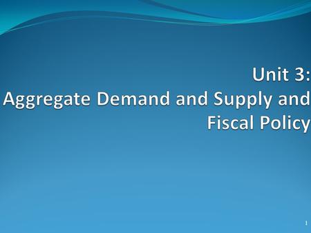 Unit 3: Aggregate Demand and Supply and Fiscal Policy