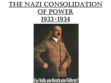 The Nazi Consolidation of Power 1933-1934. Lesson objectives By the end of this lesson you should: Have an opinion about whether the Nazi consolidation.