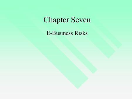 Chapter Seven E-Business Risks. E-Business Model Evolution EDI EDI Web pages Web pages The online environment The online environment Distributed e-business.