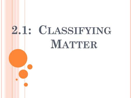 2.1: C LASSIFYING M ATTER. W HAT IS A PURE SUBSTANCE ? Matter that always has exactly the same composition. Examples: Table Salt and Table Sugar.