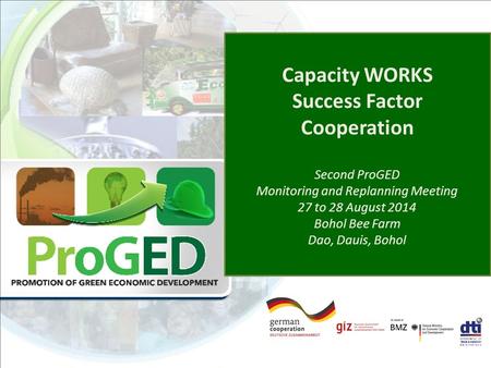 Capacity WORKS Success Factor Cooperation Second ProGED Monitoring and Replanning Meeting 27 to 28 August 2014 Bohol Bee Farm Dao, Dauis, Bohol.