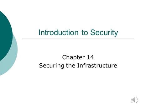 1 Introduction to Security Chapter 14 Securing the Infrastructure.