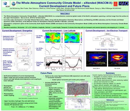 Altitude (km) January Global AverageTemperature (K) Pressure (hPa) With O( 3 P) Cooling WACCM-X The Whole Atmosphere Community Climate Model – eXtended.