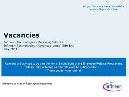 Vacancies Infineon Technologies (Malaysia) Sdn Bhd