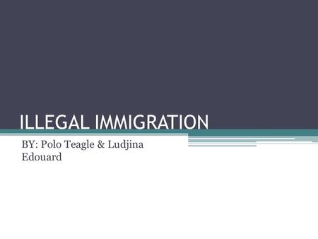 ILLEGAL IMMIGRATION BY: Polo Teagle & Ludjina Edouard.