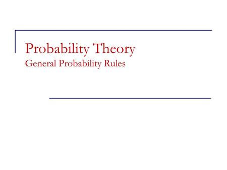 Probability Theory General Probability Rules. Objectives General probability rules  Independence and the multiplication rule  Applying the multiplication.