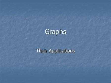 Graphs Their Applications. NC Standard Course of Study Competency Goal 1: The learner will use matrices and graphs to model relationships and solve problems.