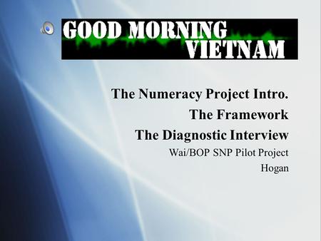 The Numeracy Project Intro. The Framework The Diagnostic Interview Wai/BOP SNP Pilot Project Hogan The Numeracy Project Intro. The Framework The Diagnostic.