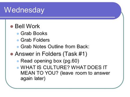 Wednesday Bell Work Answer in Folders (Task #1) Grab Books