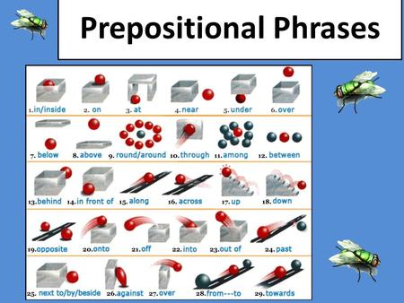 Prepositional Phrases. Definition Prepositions are words that show a noun’s relationship to another word in the sentence. Tip It’s most helpful to think.