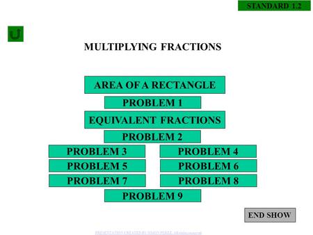 1 STANDARD 1.2 MULTIPLYING FRACTIONS PROBLEM 1 PROBLEM 4PROBLEM 3 PROBLEM 2 PROBLEM 5 PROBLEM 8PROBLEM 7 PROBLEM 6 PROBLEM 9 AREA OF A RECTANGLE EQUIVALENT.