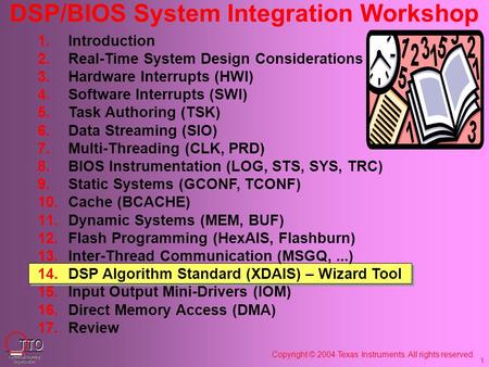 Copyright © 2004 Texas Instruments. All rights reserved. 1.Introduction 2.Real-Time System Design Considerations 3.Hardware Interrupts (HWI) 4.Software.