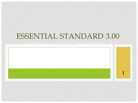 1 UNDERSTAND THE ROLE OF MARKETING IN BUSINESS. ESSENTIAL STANDARD 3.00.