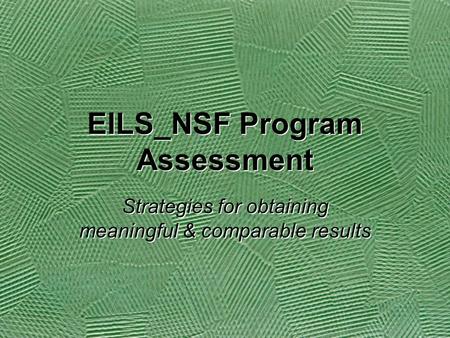 EILS_NSF Program Assessment Strategies for obtaining meaningful & comparable results.