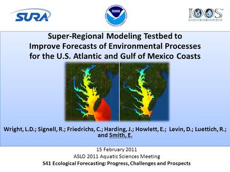 Super-Regional Modeling Testbed to Improve Forecasts of Environmental Processes for the U.S. Atlantic and Gulf of Mexico Coasts Wright, L.D.; Signell,