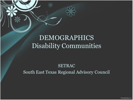 DEMOGRAPHICS Disability Communities SETRAC South East Texas Regional Advisory Council.