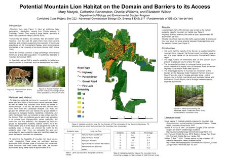 Introduction Mountain lions (see Figure 1) have an extremely large geographic distribution, ranging from Florida swamps to Canadian Forests. They require.