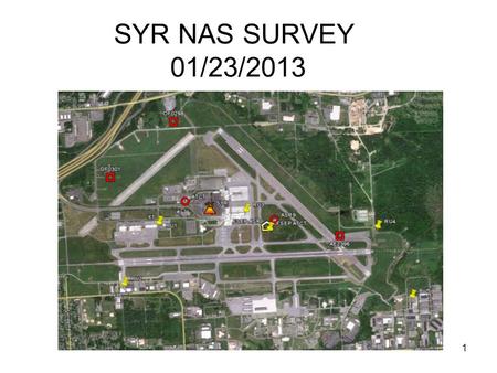 1 SYR NAS SURVEY 01/23/2013. 2 Proposed SAR RU Locations X1ICDLS RU1ICDLS RU2EXEC AIR HANGAR RU3TERMINAL RU4GREENFIELD RU5SUMMIT ENVIRONMENTAL ASR9AIRPORT.