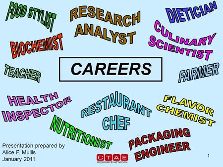 1 CAREERS Presentation prepared by Alice F. Mullis January 2011.