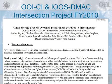 OOI-CI & IOOS-DMAC Intersection Project FY2010. OOI Overview.