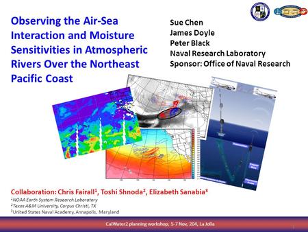 CalWater2 planning workshop, 5-7 Nov, 204, La Jolla 1 Sue Chen James Doyle Peter Black Naval Research Laboratory Sponsor: Office of Naval Research Observing.