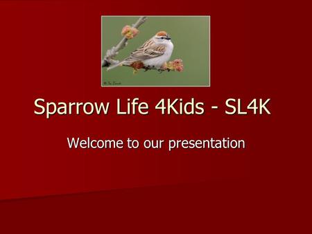 Sparrow Life 4Kids - SL4K Welcome to our presentation.