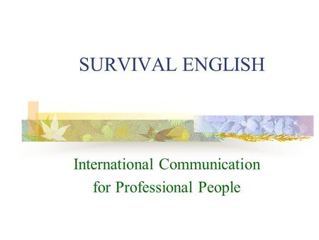 SURVIVAL ENGLISH International Communication for Professional People.