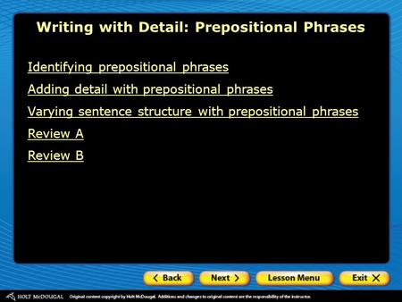 Writing with Detail: Prepositional Phrases