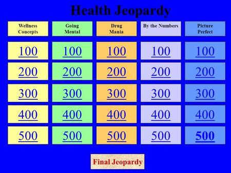 Health Jeopardy Wellness Concepts Going  Mental Drug Mania