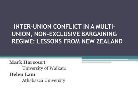 INTER-UNION CONFLICT IN A MULTI- UNION, NON-EXCLUSIVE BARGAINING REGIME: LESSONS FROM NEW ZEALAND Mark Harcourt University of Waikato Helen Lam Athabasca.