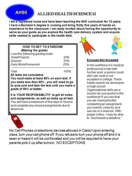 HOW TO GET TO STARDOM! (Making the grade) I use the following grading scale: Tests/Projects50% Quizzes 25% Daily Work/Homework 25% Total100% All tests.