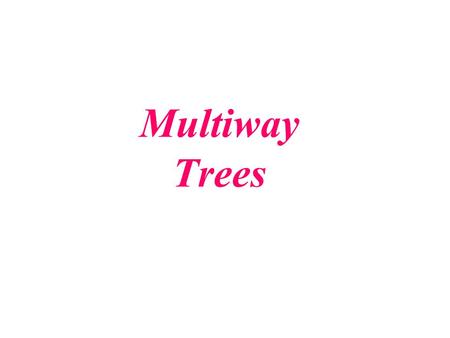 Multiway Trees. Trees with possibly more than two branches at each node are know as Multiway trees. 1. Orchards, Trees, and Binary Trees 2. Lexicographic.