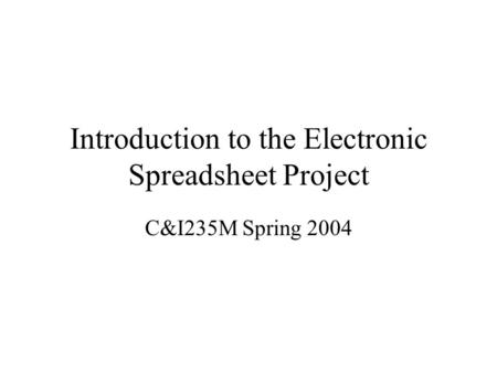 Introduction to the Electronic Spreadsheet Project C&I235M Spring 2004.