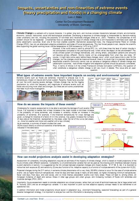 Impacts, uncertainties and non-linearities of extreme events (heavy precipitation and floods) in a changing climate Luis J. Mata Center for Development.