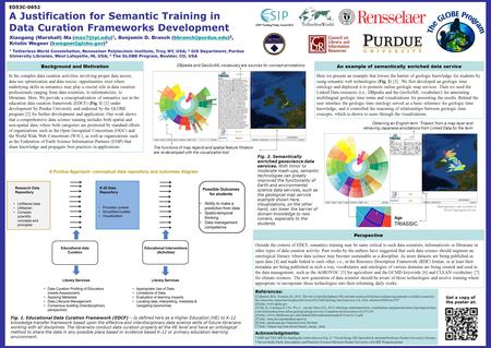 References: [1] Branch, B.D., Fosmire, M., 2012. The role of interdisciplinary GIS and data curation librarians in enhancing authentic scientific research.