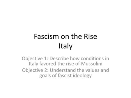 Fascism on the Rise Italy