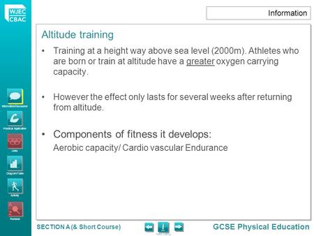 Information/Discussion Practical Application Links Diagram/Table Activity Revision GCSE Physical Education MAIN MENU Altitude training SECTION A (& Short.