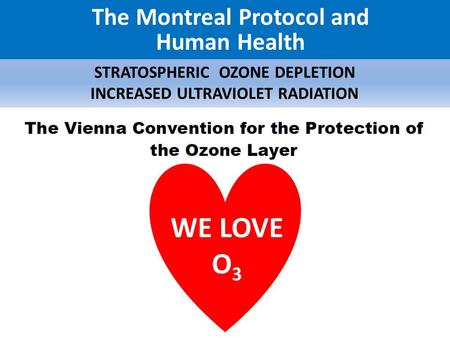 “...the potentially harmful impact on human health and the environment.....” The Montreal Protocol and Human Health STRATOSPHERIC OZONE DEPLETION INCREASED.