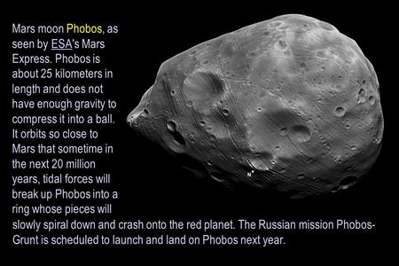 Mars moon Phobos, as seen by ESA's Mars Express. Phobos is about 25 kilometers in length and does not have enough gravity to compress it into a ball. It.