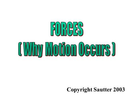 Copyright Sautter 2003. THE LAWS OF MOTION Isaac Newton, in the 1600s, proposed three fundamental laws of motion which are found to be correct even today!