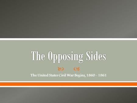  The United States Civil War Begins, 1860 - 1861.