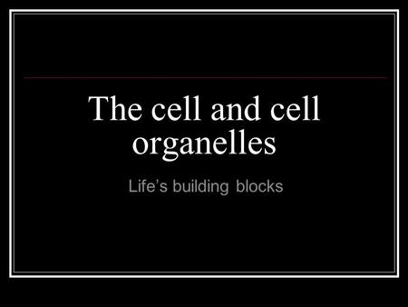 The cell and cell organelles Life’s building blocks.