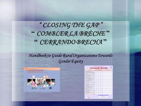 “ CLOSING THE GAP ” “ COMBLER LA BRÈCHE ” “ CERRANDO BRECHA ” Handbook to Guide Rural Organizations Towards Gender Equity.