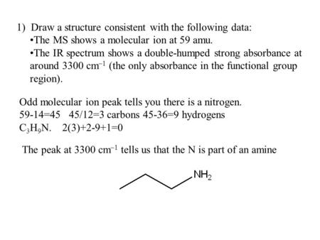 1) Draw a structure consistent with the following data: