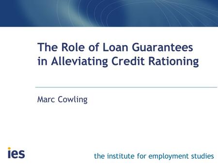 The institute for employment studies The Role of Loan Guarantees in Alleviating Credit Rationing Marc Cowling.