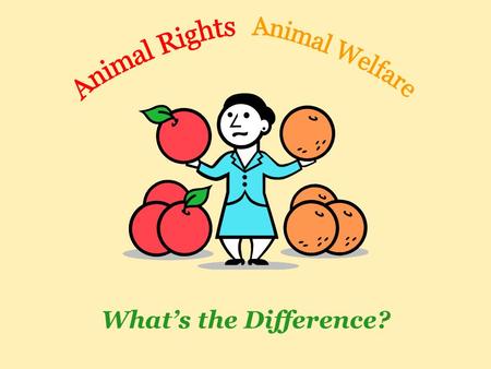 What’s the Difference?. Animal Rights The idea that animals should have the same moral rights as humans, and the same inherent value – for example, the.