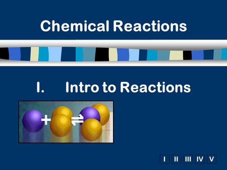 IIIIIIIVV I.Intro to Reactions Chemical Reactions.