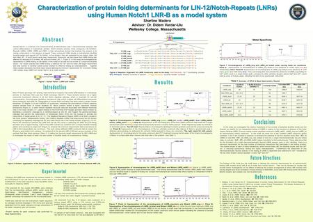 Characterization of protein folding determinants for LIN-12/Notch-Repeats (LNRs) using Human Notch1 LNR-B as a model system Sharline Madera Advisor: Dr.