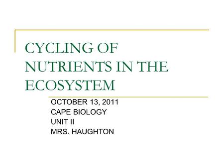 CYCLING OF NUTRIENTS IN THE ECOSYSTEM